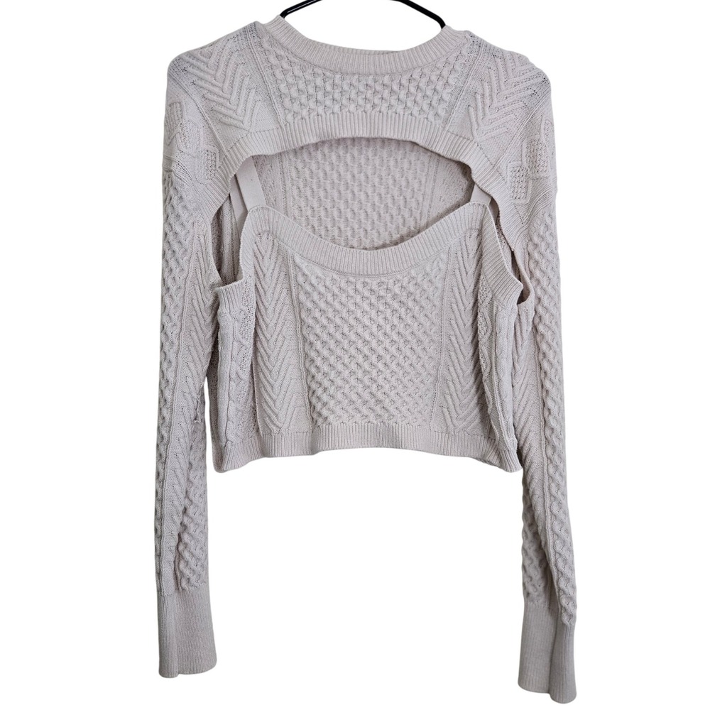 Soka Collection Beige Knit Cut Out Long Sleeve Cropped Sweater Size S Soft Punk‎